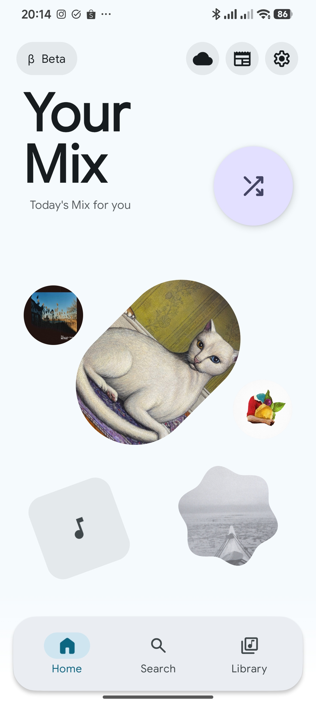 Screenshot of the home screen showing 'Your Mix' screen in PixelPlayer